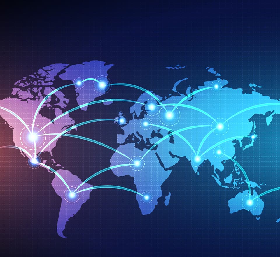 Global market network map illustrating cross-border commercial connections